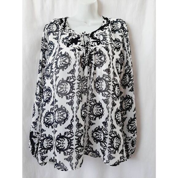 One World soft flowy lined sz XL Bohemian tie front blouse - Picture 1 of 5